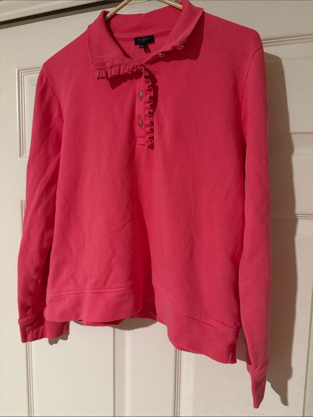 Talbots Hot Pink Ruffle-Placket Sweatshirt - Picture 4 of 5